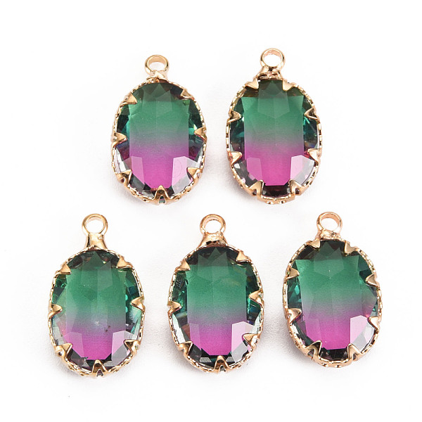 

PandaHall Gradient Color Glass Pendants, with Brass Prong Settings, Faceted, Oval, Light Gold, Green, 19x11x5.5mm, Hole: 1.6mm Brass+Glass...