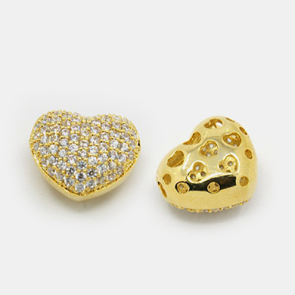 

PandaHall Hollow Heart Brass Cubic Zirconia Beads, Golden, 12x13.5x8mm, Hole: 1mm Brass+Cubic Zirconia Heart
