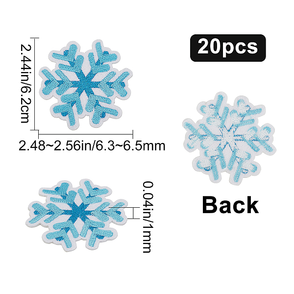 

PandaHall GORGECRAFT 20Pcs Snowflake Patches Christmas Themed Snowflake Iron on Patch Decoration Self Adhesive Embroidered Appliques for...