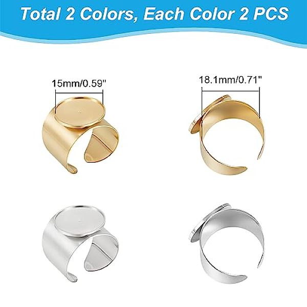 

PandaHall Unicraftale 4Pcs 2 Colors 304 Stainless Steel Open Cuff Finger Ring Cabochon Settings, Bezel Cup Ring Settings, Flat Round, Golden...