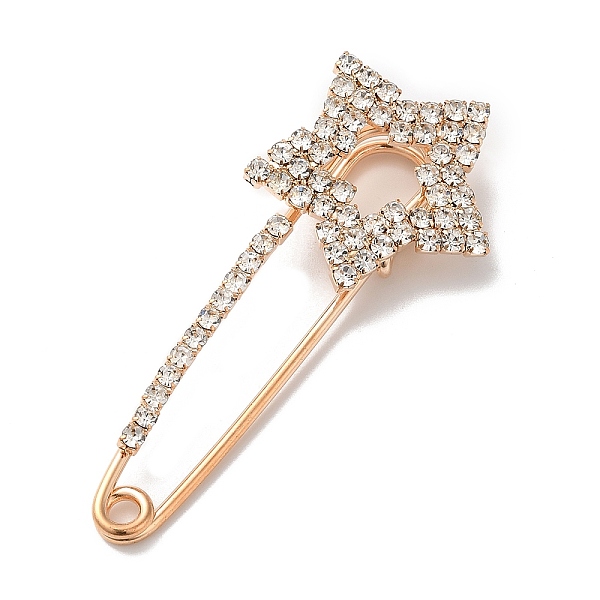 

PandaHall Zinc Alloy Brooch, with Resin Rhinestone, Light Gold, Star, 60.5x25x8.5mm Alloy+Rhinestone Star Clear