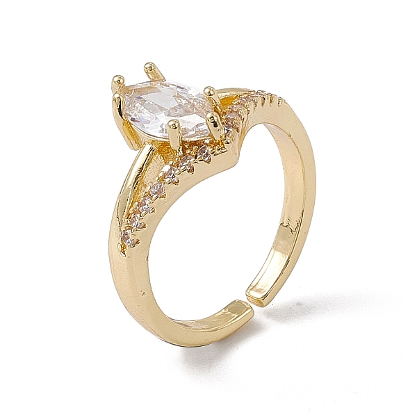 

PandaHall Rack Plating Brass Cubic Zirconia Cuff Rings for Women, Horse Eye Long-Lasting Plated Open Ring, Lead Free & Cadmium Free, Real...