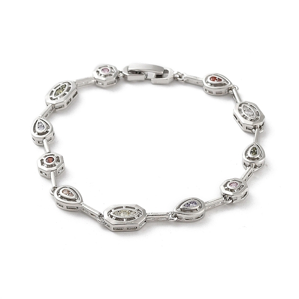 

PandaHall Brass Link Chain Bracelets, Colorful Cubic Zirconia Tennis Bracelet, Platinum, 7-5/8 inch(19.4cm) Cubic Zirconia Mixed Shapes