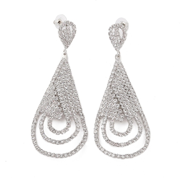 

PandaHall Brass Micro Pave Cubic Zirconia Stud Earrings, Teadrop, Platinum, 88x34.5mm Cubic Zirconia Teardrop