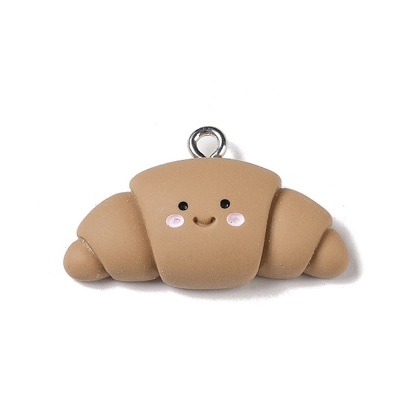 

PandaHall Opaque Resin Pendants, Cartoon Croissant Charms with Platinum Plated Iron Loops, Food, 17x27.5x7mm, Hole: 2mm Iron+Resin Food..., Brown