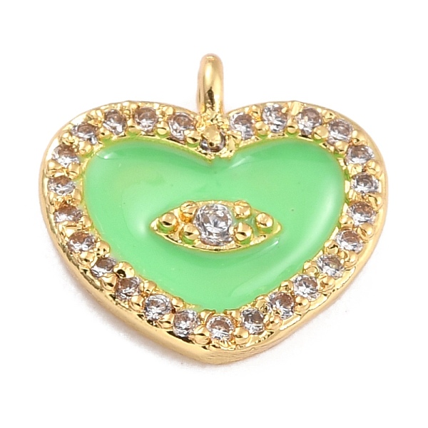 

PandaHall Golden Plated Brass Micro Pave Clear Cubic Zirconia Charms, with Enamel, Long-Lasting Plated, Heart with Eye, Lawn Green...