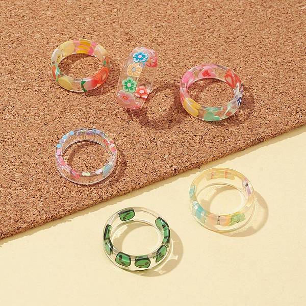 

PandaHall 6Pcs 6 Styles Resin Stackable Finger Rings Set for Women, Flower & Alien & Butterfly & Fruit & Love Heart, Mixed Color, US Size 5..., Multicolor