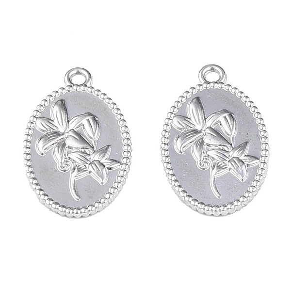 

PandaHall Rack Plating Alloy Pendants, Cadmium Free & Lead Free, Oval with Flower, Platinum, 22.5x14x2mm, Hole: 1.8mm Alloy Oval