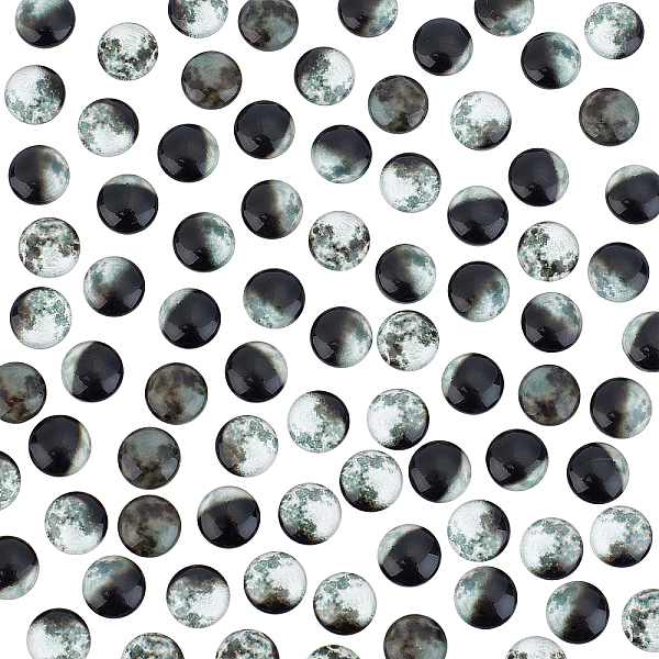 

PandaHall Glass Cabochons, Flat Round with Moon Style, Mixed Color, 10x4mm, 8pcs/set Glass Flat Round Multicolor