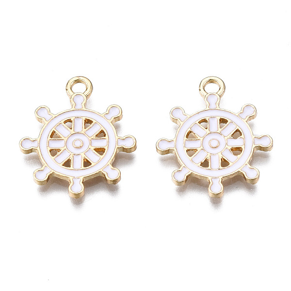 

PandaHall Alloy Pendants, with Enamel, Cadmium Free & Lead Free, Light Gold, Helm, White, 19.5x17x1.5mm, Hole: 1.8mm Alloy+Enamel Anchor &...