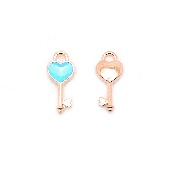 

PandaHall Alloy Enamel Pendants, Key with Heart, Blue, Light Gold, 16x7x2.5mm, Hole: 1.8mm Alloy+Enamel Key