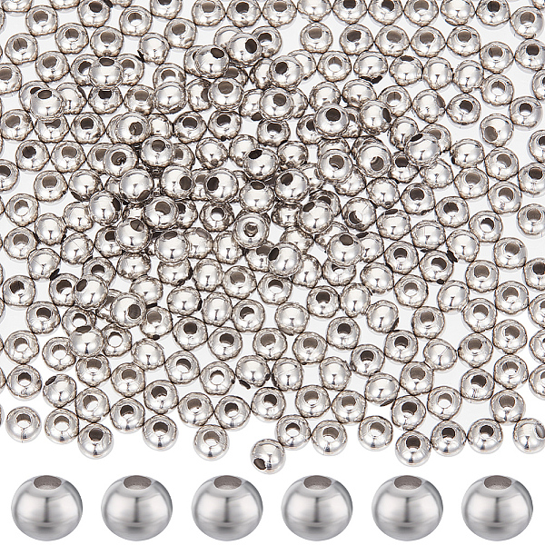 

PandaHall Beebeecraft 400Pcs 304 Stainless Steel Beads, Round, Stainless Steel Color, 6x5mm, Hole: 2.2mm 304 Stainless Steel Round
