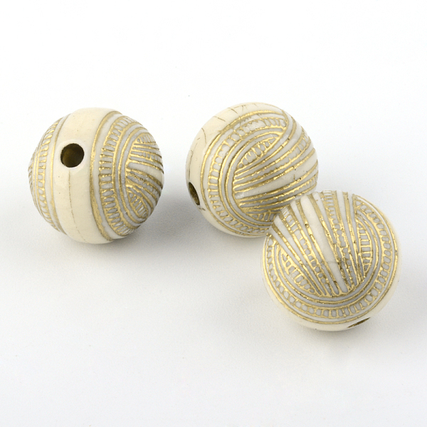 

PandaHall Round Plating Acrylic Beads, Golden Metal Enlaced, Beige, 15.5x16mm, Hole: 2.5mm, about 225pcs/500g Acrylic Round Yellow