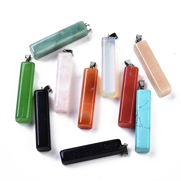 

PandaHall Natural & Synthetic Gemstone Big Pendants, with Stainless Steel Clasps, Mixed Style, Cuboid, Mixed Stone, 54x12x12mm Mixed Stone..., Multicolor