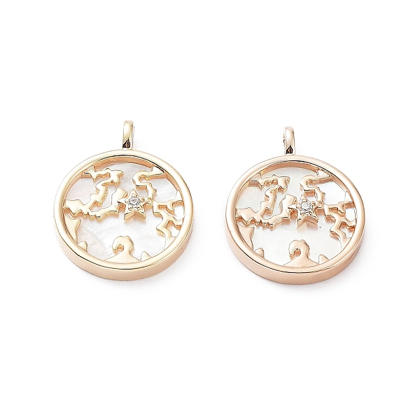 

PandaHall Rack Plating Brass Shell Pendants, with Cubic Zirconia, Long-Lasting Plated, Flat Round Charms, Real 18K Gold Plated, 21.5x17x3mm...