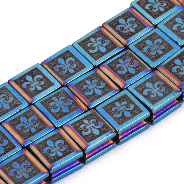 

PandaHall Electroplate Non-magnetic Synthetic Hematite Beads Strands, Square with Fleur De Lis, Mixed Color, 8x8x5mm, Hole: 2mm, about...