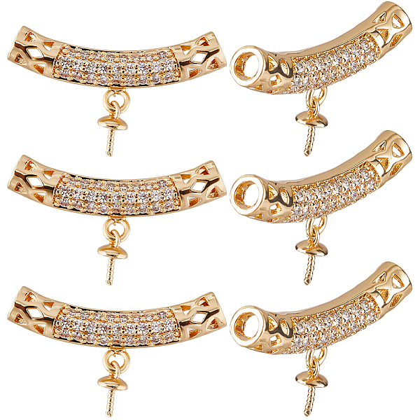 

PandaHall Beebeecraft 1 Box 6Pcs Curved Tube Beads 18K Gold Plated Cubic Zirconia Peg Bails Bead Tube for Half Drilled Bead Tube Slide...