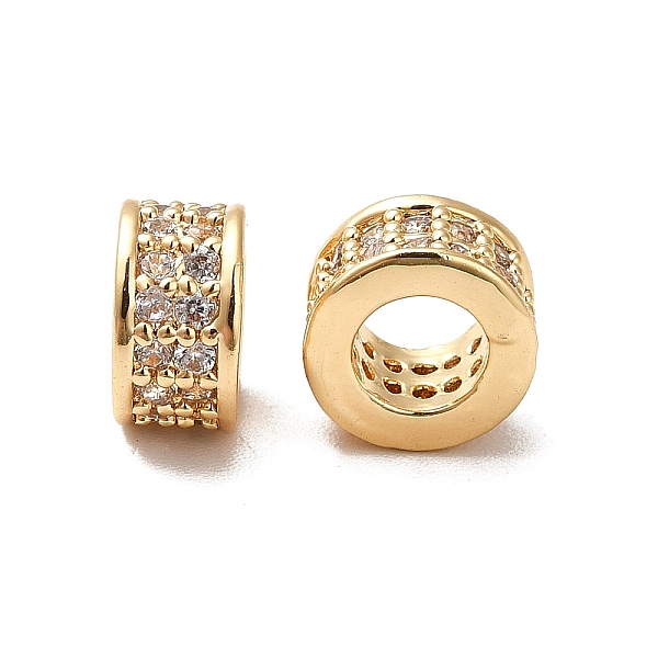 

PandaHall Brass Micro Pave Cubic Zirconia European Beads, Large Hole Beads, Real 18K Gold Plated, Column, Clear, 8.5x5mm, Hole: 5mm...