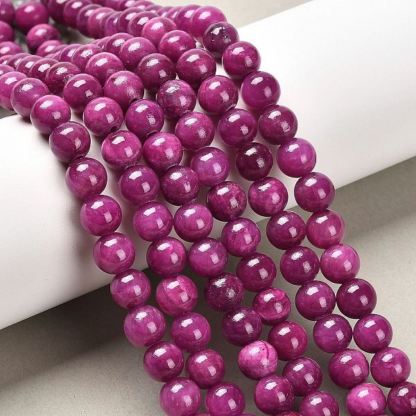 Chapelets de perles de pierres en jade jaune teinte