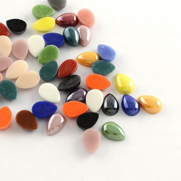 

PandaHall Pearlized Plated Handmade Porcelain Cabochons, teardrop, Mixed Color, 14x10x5mm Glass Teardrop Multicolor