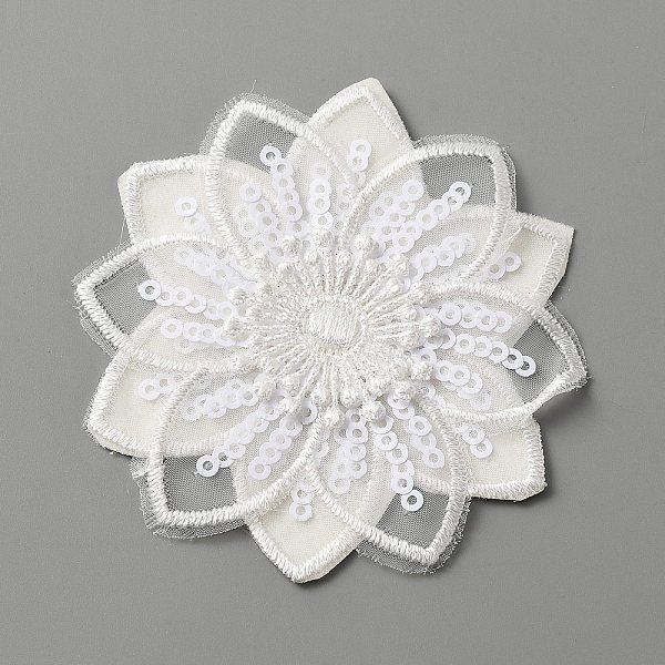 

PandaHall Computerized Embroidery Lace Self Adhesive/Sew on Patches, Costume Accessories, Appliques, Flower Pattern, 68x69x2mm Cloth Flower