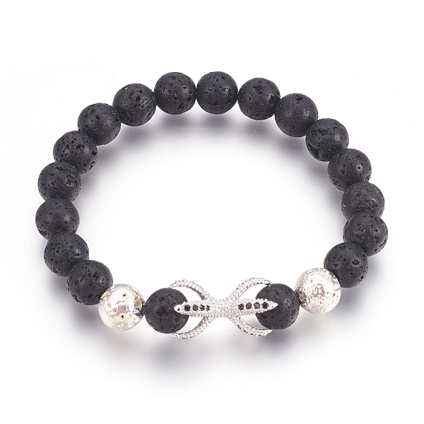 

PandaHall Stretch Bracelets, with Long-Lasting Plated Electroplated Natural Lava Rock, Natural Lava Rock and Brass Cubic Zirconia Beads..., Black