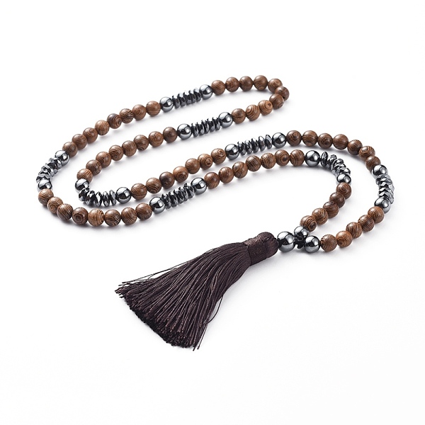 

PandaHall Polyester Tassel Pendant Necklaces, with Gemstone Beads, Wood Beads and Non-magnetic Synthetic Hematite Beads, Mixed Color, 31.50..., Multicolor