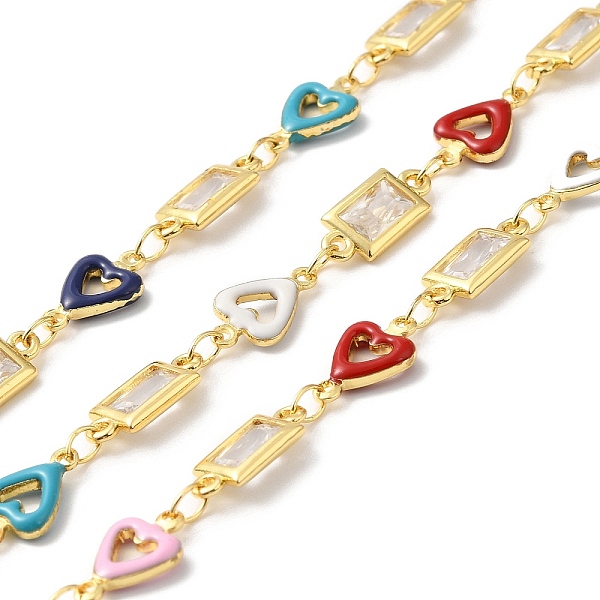 

PandaHall Handmade Enamel Heart Link Chains, Real 18K Gold Plated Brass Cubic Zirconia Rectangle Link Chains, Soldered, with Spool, Cadmium..., Multicolor