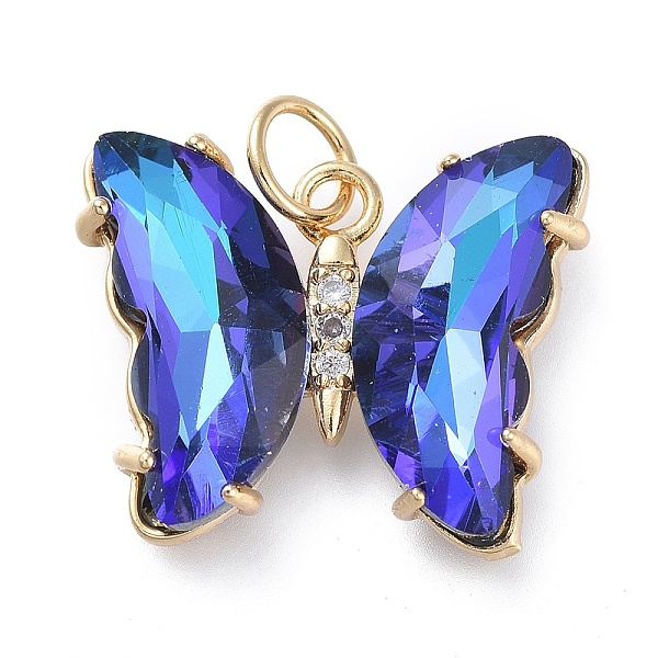 

PandaHall Brass Micro Pave Clear Cubic Zirconia Pendant, with Glass, Butterfly, Golden, Blue, 18mm Brass+Glass Butterfly Blue