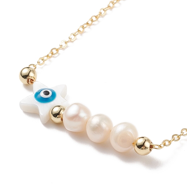 

PandaHall Natural Pearl & Shell Star with Evil Eye Beaded Pendant Necklaces, Gold Plated 304 Stainless Steel Jewelry for Women, Seashell...
