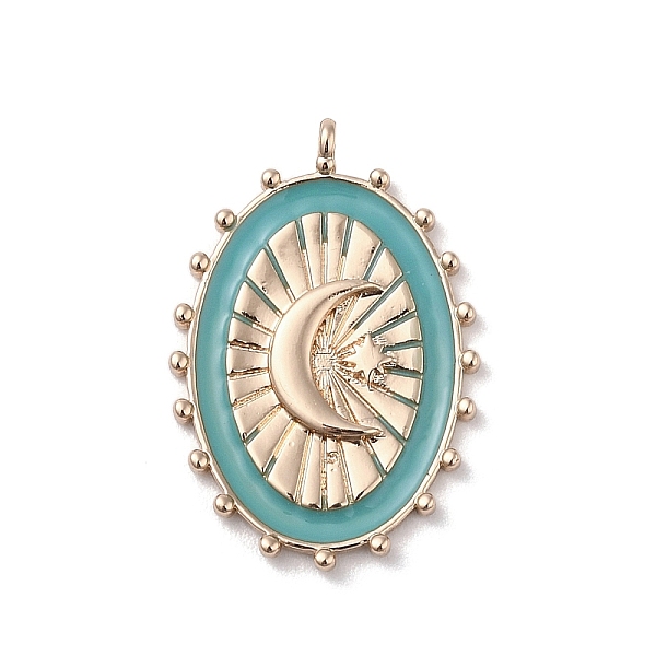 

PandaHall 304 Stainless Steel Pendants, with Enamel, Oval with Moon & Star Charm, Golden, Dark Sea Green, 28.5x19x3mm, Hole: 1.4mm Stainless...