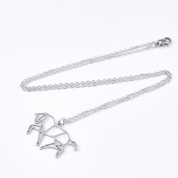 

PandaHall 201 Stainless Steel Pendant Necklaces, with Cable Chains, Horse, Stainless Steel Color, 17.5 inch~17.9 inch(44.5~45.5cm), 1.5mm...