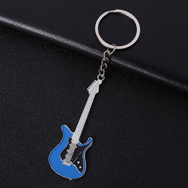 

PandaHall Baking Paint Zinc Alloy Keychain, with Key Rings, Guitar, Dodger Blue, 7x2.6cm Alloy Musical Instruments