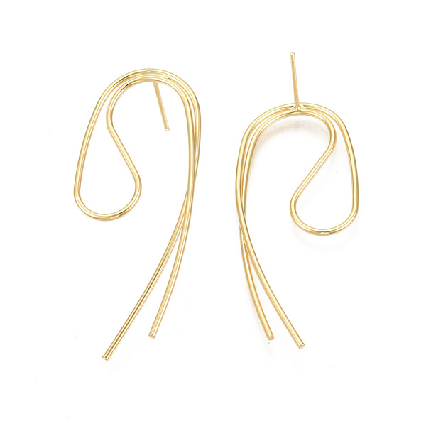 

PandaHall Brass Stud Earrings, Nickel Free, Real 18K Gold Plated, 46x19mm, Pin: 0.7mm Brass Others