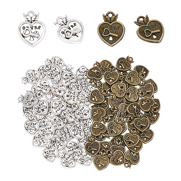 

PandaHall CHGCRAFT 80Pcs 2 Colors Alloy Pendant, Heart with Key, Antique Bronze & Antique Silver, 17x13x2.5mm, Hole: 1.6mm, 40pcs/color...
