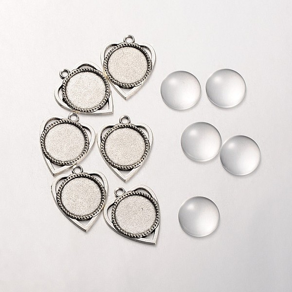 

PandaHall 18x4mm Transparent Clear Glass Cabochons and Antique Silver Alloy Heart Pendant Cabochon Settings, Pendant: 30.5x25mm, Tray: 18mm...