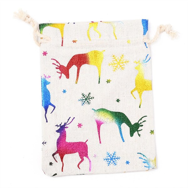 

PandaHall Christmas Theme Cotton Fabric Cloth Bag, Drawstring Bags, for Christmas Party Snack Gift Ornaments, Deer Pattern, 14x10cm Cloth