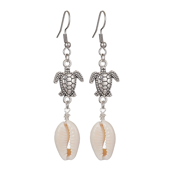 

PandaHall Natural Shell Dangle Earrings, Tibetan Style Alloy Sea Turtle Long Drop Earrings with 304 Stainless Steel Pins, Antique Silver...