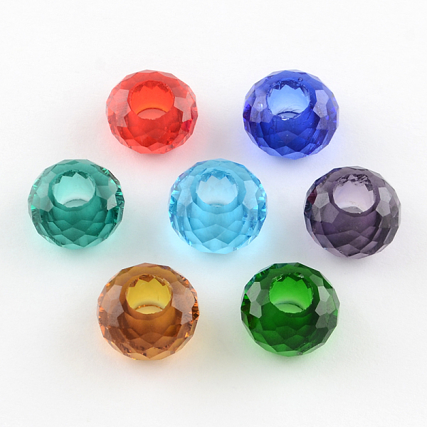 

PandaHall 120 Faceted Glass European Beads, Large Hole Beads, No Metal Core, Rondelle, Mixed Color, 13~14x8mm, Hole: 5~5.5mm Glass Rondelle..., Multicolor