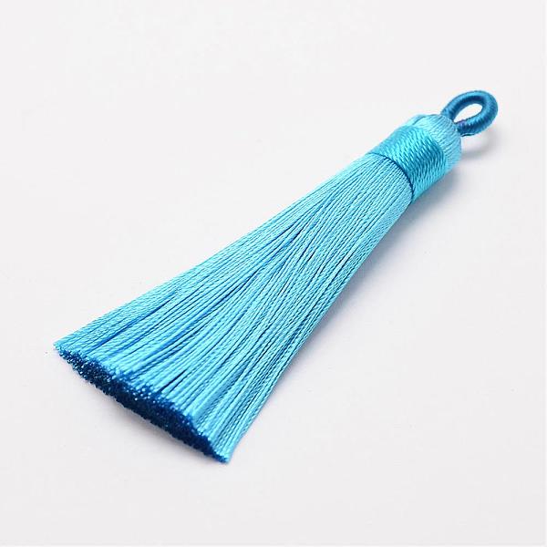 

PandaHall Polyester Tassel Big Pendant Decorations, Ice Silk Tassel, Deep Sky Blue, 60~67x8mm, Hole: 5x7mm Polyester Blue