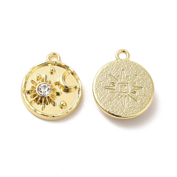 

PandaHall Rack Plating Alloy Rhinestone Pendants, Cadmium Free & Lead Free, Flat Round with Sun Pattern Charms, Light Gold, 19x16x5mm, Hole..., Clear