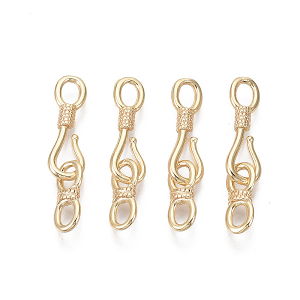 

PandaHall Brass Hook and S-Hook Clasps, Nickel Free, Real 18K Gold Plated, 27.5mm, Hook: 18x5.5x2mm, Hole: 2.5x4mm, Link: 12x5x2.5mm, Hole...
