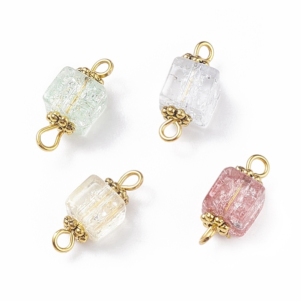 

PandaHall Crackle Glass Connector Charms, with Golden Tone Alloy Beads, Square, Mixed Color, 15~15.5x6~7x6~7mm, Hole: 1.5~2mm Glass Square..., Multicolor