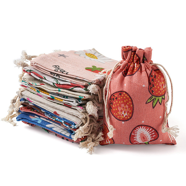 

PandaHall Kissitty 50Pcs 10 Styles Cotton & Linen Christmas Gift Bags, Drawstring Bags, Rectangle, Mixed Color, Fruit Pattern..., Multicolor