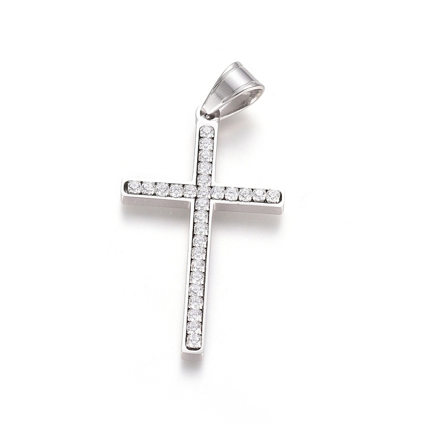 

PandaHall 304 Stainless Steel Pendants, with Crystal Rhinestone, Cross, Stainless Steel Color, 43.5x25.5x3.5mm, Hole: 5x7.5mm Stainless..., Clear