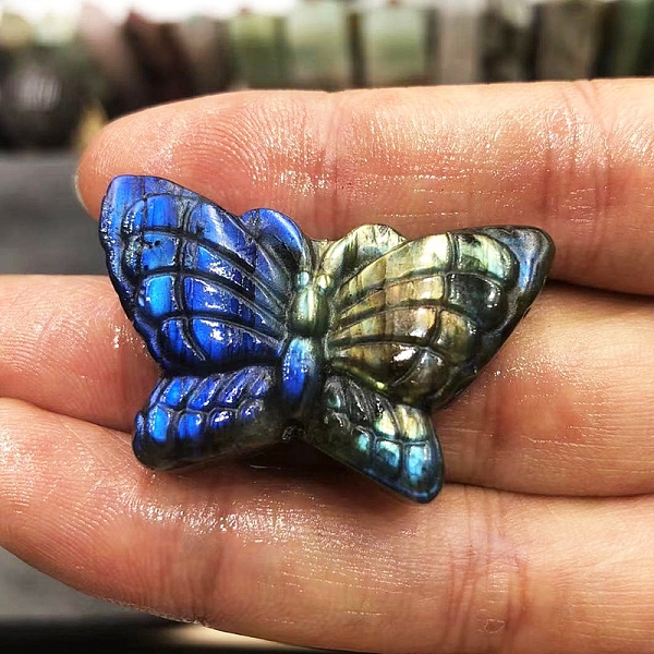 

PandaHall Dyed Natural Labradorite Carved Display Decorations, Figurine Home Decoration, Reiki Energy Stone for Healing, Butterfly...