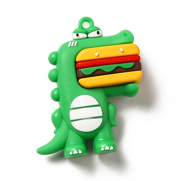 

PandaHall Dinosaur with Hamburger Shape PVC Pendants, Lawn Green, 52x42x16.5mm, Hole: 3mm PVC Dinosaur