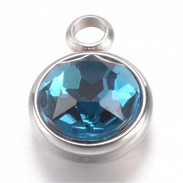

PandaHall 304 Stainless Steel Glass Rhinestone Charms, December Birthstone Charms, Faceted, Flat Round, Blue, 14x10x7mm, Hole: 2.5mm...