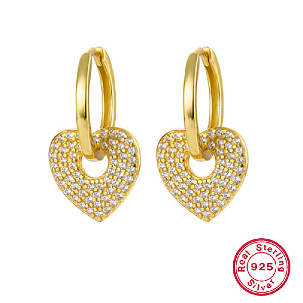 

PandaHall 925 Sterling Silver Micro Pave Cubic Zirconia Dangle Hoop Earrings, Heart, Real 18K Gold Plated, 11.50mm Sterling Silver Heart