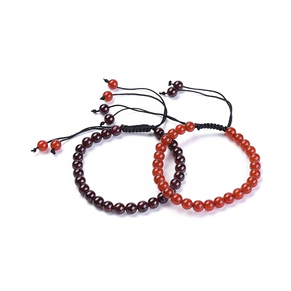 

PandaHall Bracelets Sets, Natural Garnet/Carnelian(Dyed & Heated) Braided Bead Bracelets, with Nylon Thread Cord, 2-1/8 inch(5.45cm)..., Black
